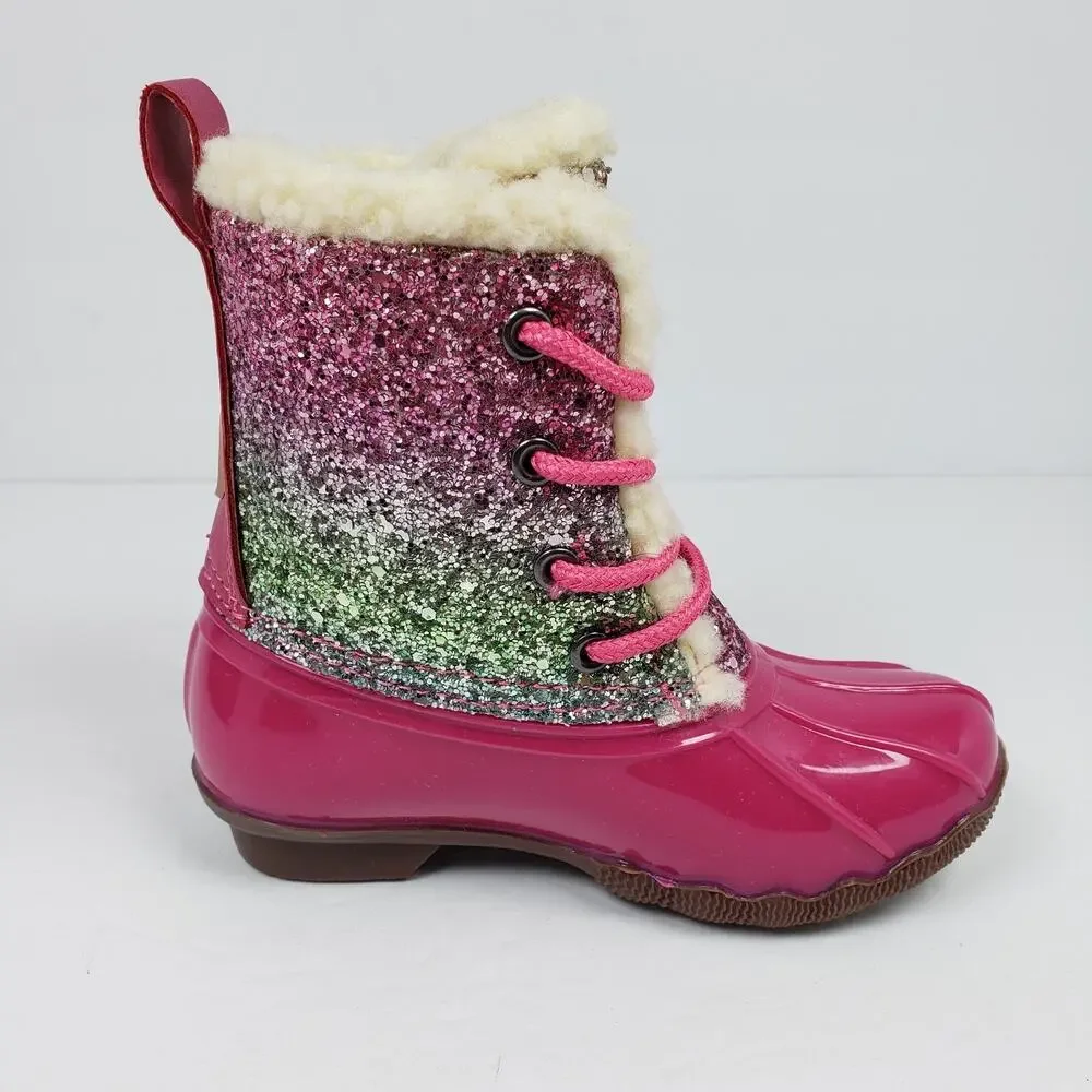 Adrienne Vittadini Bambini Toddler Girls Size 6 Pink Sparkle Glitter Duck Boots - Picture 4 of 10